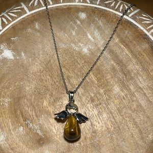 NWOT Tigers Eye Angel Silver Necklace